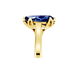 Yellow gold Pear Cut Blue Sapphire Solitaire Ring with Flower Prong Setting and Classic Band_41