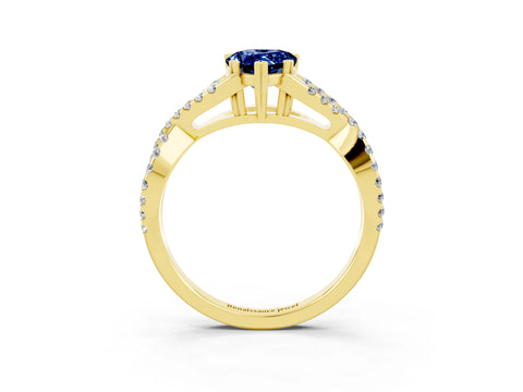 Yellow gold Pear Cut Blue Sapphire Solitaire Ring with Four-Prong Setting and Twisted Pavé Band_3