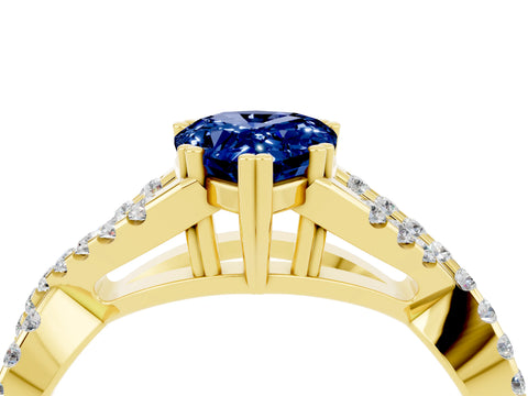 Yellow gold Pear Cut Blue Sapphire Solitaire Ring with Four-Prong Setting and Twisted Pavé Band_4