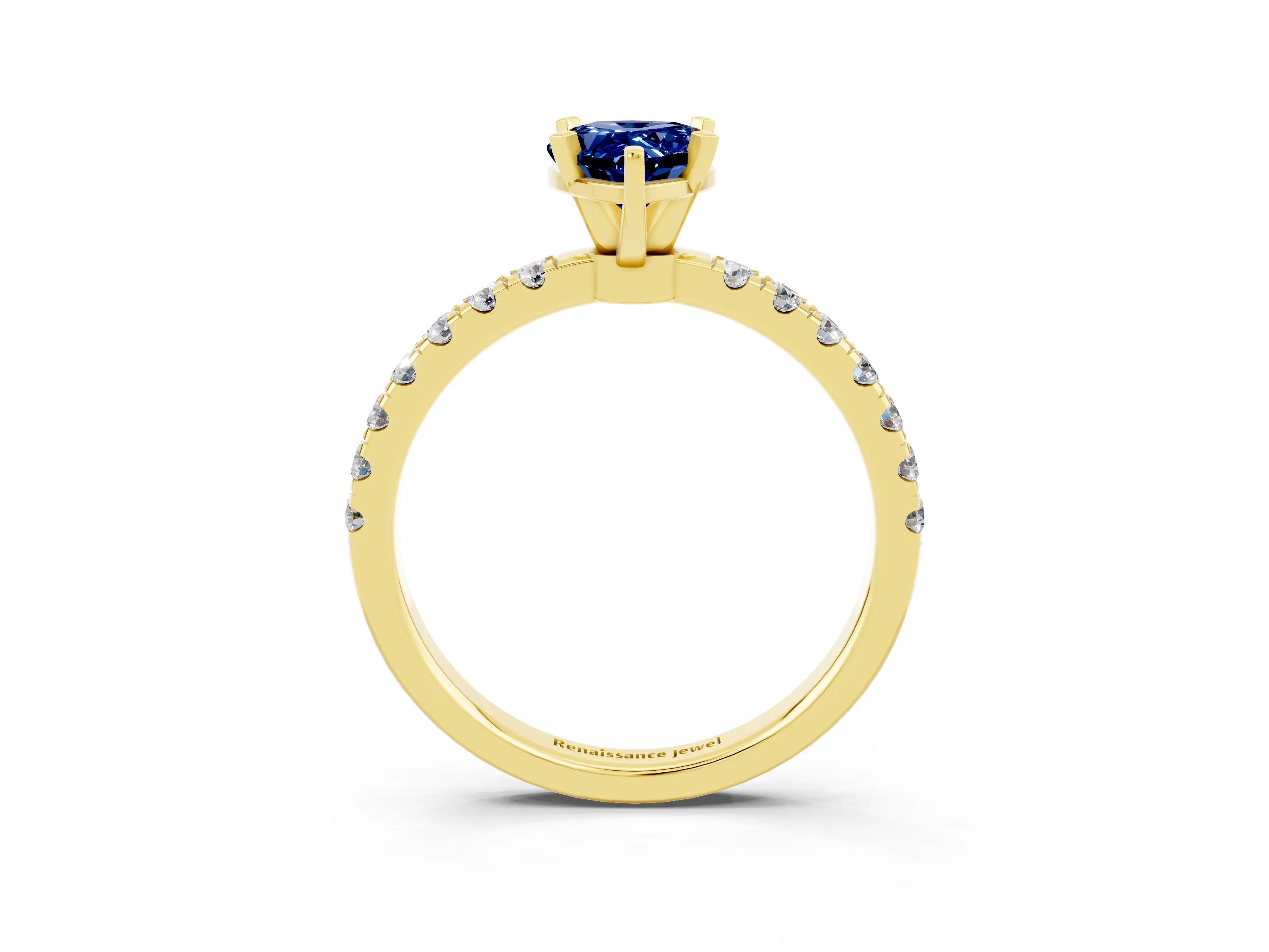 Yellow gold Pear Cut Blue Sapphire Solitaire Ring with Pavé Accents and Four-Prong Setting_3