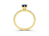 Yellow gold Pear Cut Blue Sapphire Solitaire Ring with Pavé Accents and Four-Prong Setting_3