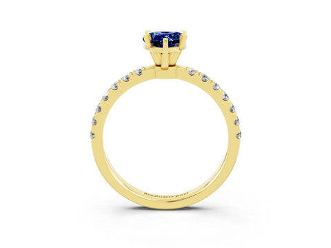 Yellow gold Pear Cut Blue Sapphire Solitaire Ring with Pavé Accents and Four-Prong Setting_3