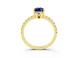 Yellow gold Pear Cut Blue Sapphire Solitaire Ring with Pavé Band and Four-Prong Setting_27