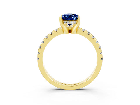 Yellow gold Pear Cut Blue Sapphire Solitaire Ring with Pavé Band and Four-Prong Setting_27