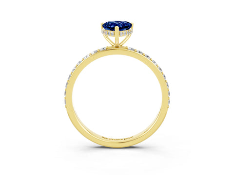 Yellow gold Pear Cut Blue Sapphire Solitaire Ring with Pavé Band and Hidden Halo_15