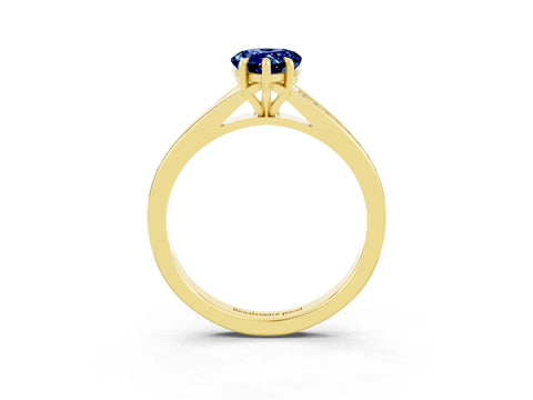 Yellow gold Pear Cut Blue Sapphire Solitaire Ring with Pavé Band and Prong Setting_15