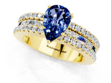 Yellow gold Pear Cut Blue Sapphire Solitaire Ring with Pavé and Channel Set Band_1