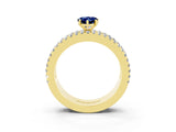 Yellow gold Pear Cut Blue Sapphire Solitaire Ring with Pavé and Channel Set Band_3