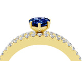 Yellow gold Pear Cut Blue Sapphire Solitaire Ring with Pavé and Channel Set Band_4