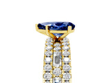 Yellow gold Pear Cut Blue Sapphire Solitaire Ring with Pavé and Channel Set Band_5