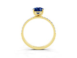 Yellow gold Pear Cut Blue Sapphire Solitaire Ring with Pave Band and Four Prong Setting_27
