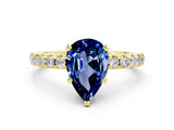 Yellow gold Pear Cut Blue Sapphire Solitaire Ring with Round  Pavé Band and Four-Prong Setting_36