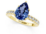 Yellow gold Pear Cut Blue Sapphire Solitaire Ring with Round  Pavé Band and Four-Prong Setting_37