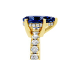 Yellow gold Pear Cut Blue Sapphire Solitaire Ring with Round  Pavé Band and Four-Prong Setting_41