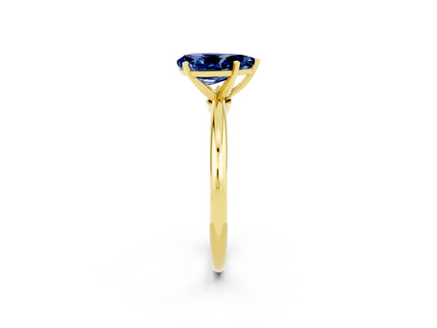 Yellow gold Pear Cut Blue Sapphire Solitaire Ring with Six-Prong Setting and Classic Band_2