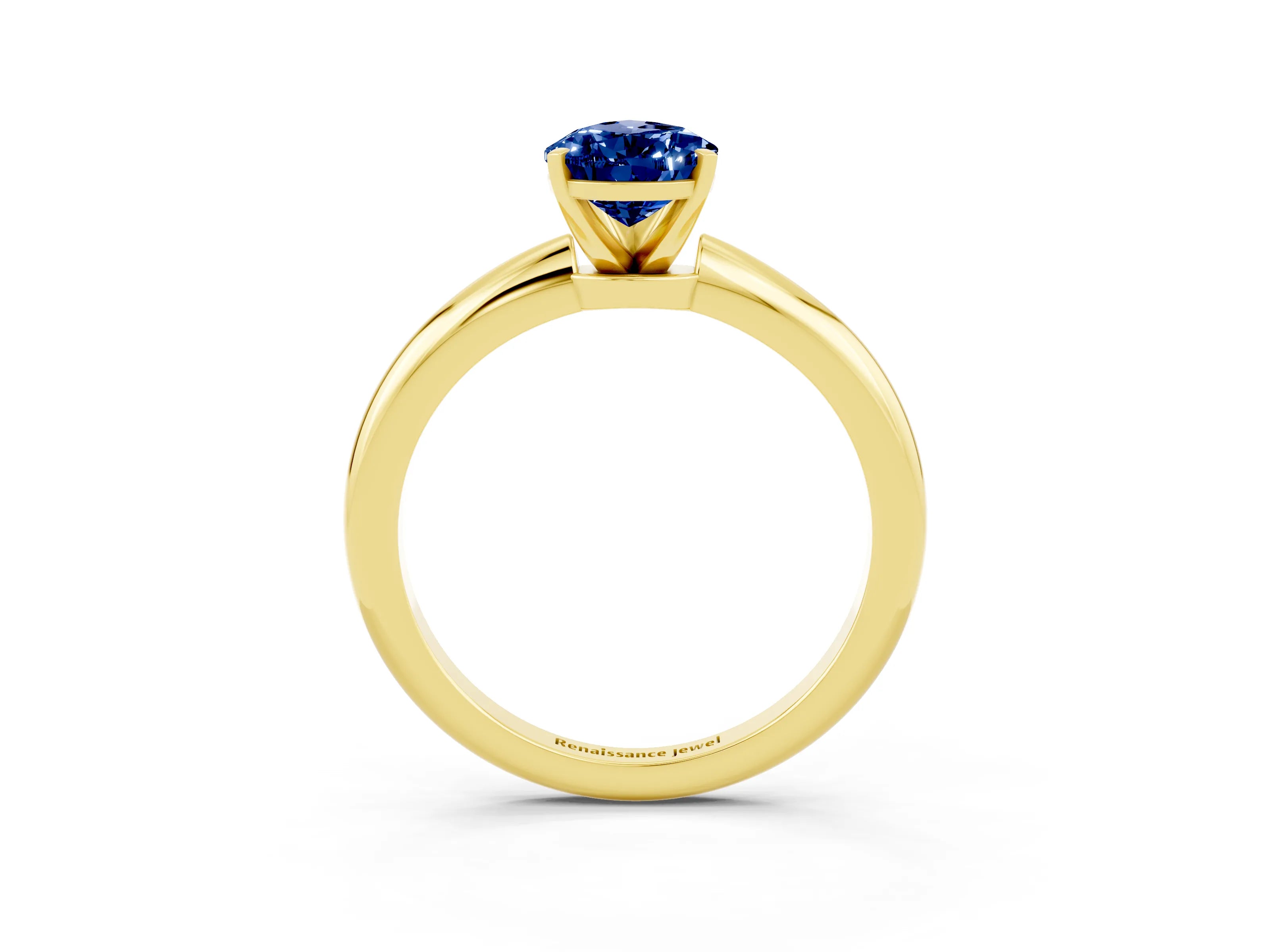 Yellow gold Pear Cut Blue Sapphire Solitaire Ring with Six-Prong Setting and Classic Band_3