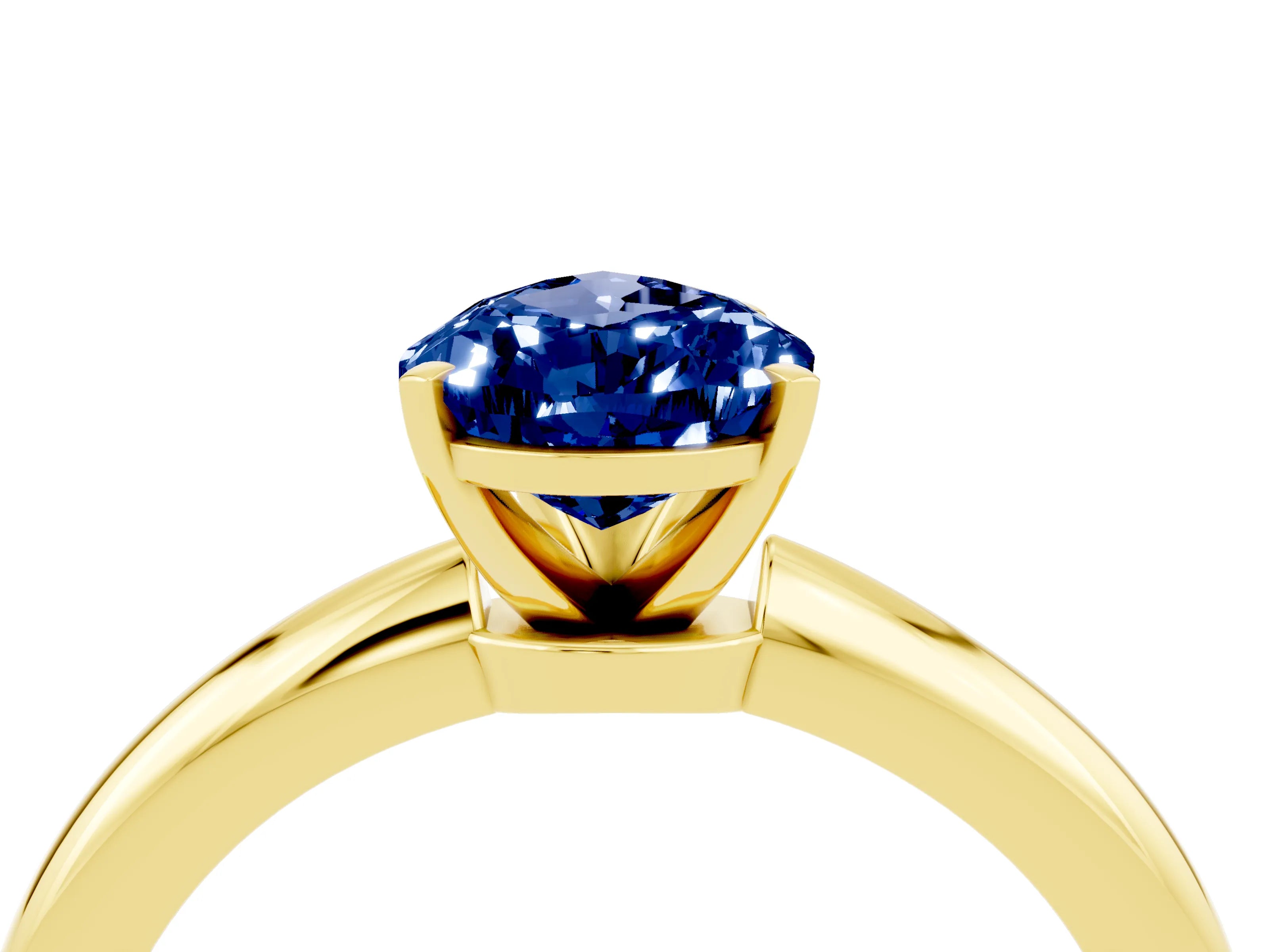 Yellow gold Pear Cut Blue Sapphire Solitaire Ring with Six-Prong Setting and Classic Band_4