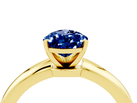 Yellow gold Pear Cut Blue Sapphire Solitaire Ring with Six-Prong Setting and Classic Band_4