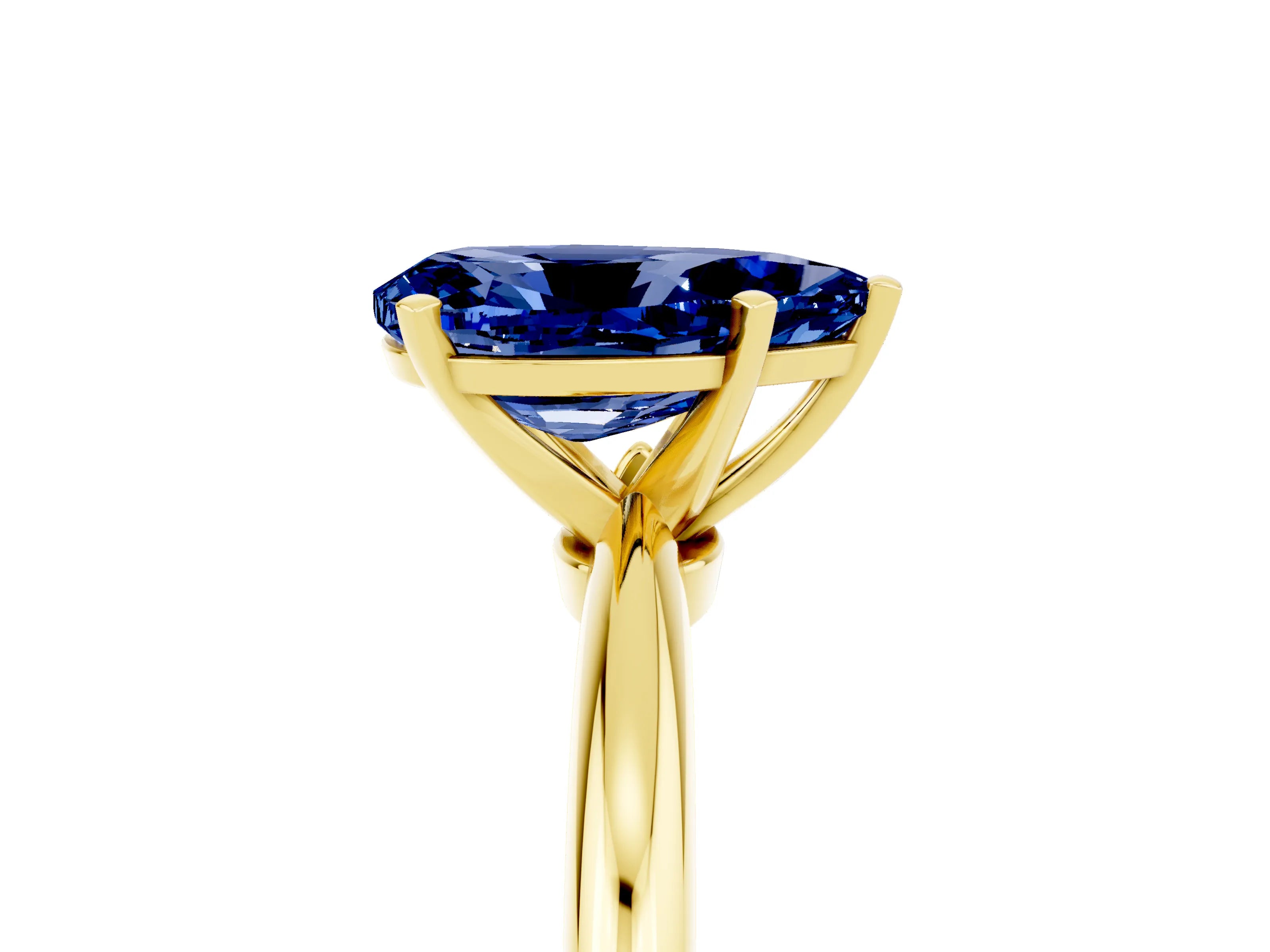 Yellow gold Pear Cut Blue Sapphire Solitaire Ring with Six-Prong Setting and Classic Band_5