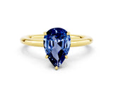 Yellow gold Pear Cut Blue Sapphire Solitaire Ring with Thin Band and Four-Prong Setting_12