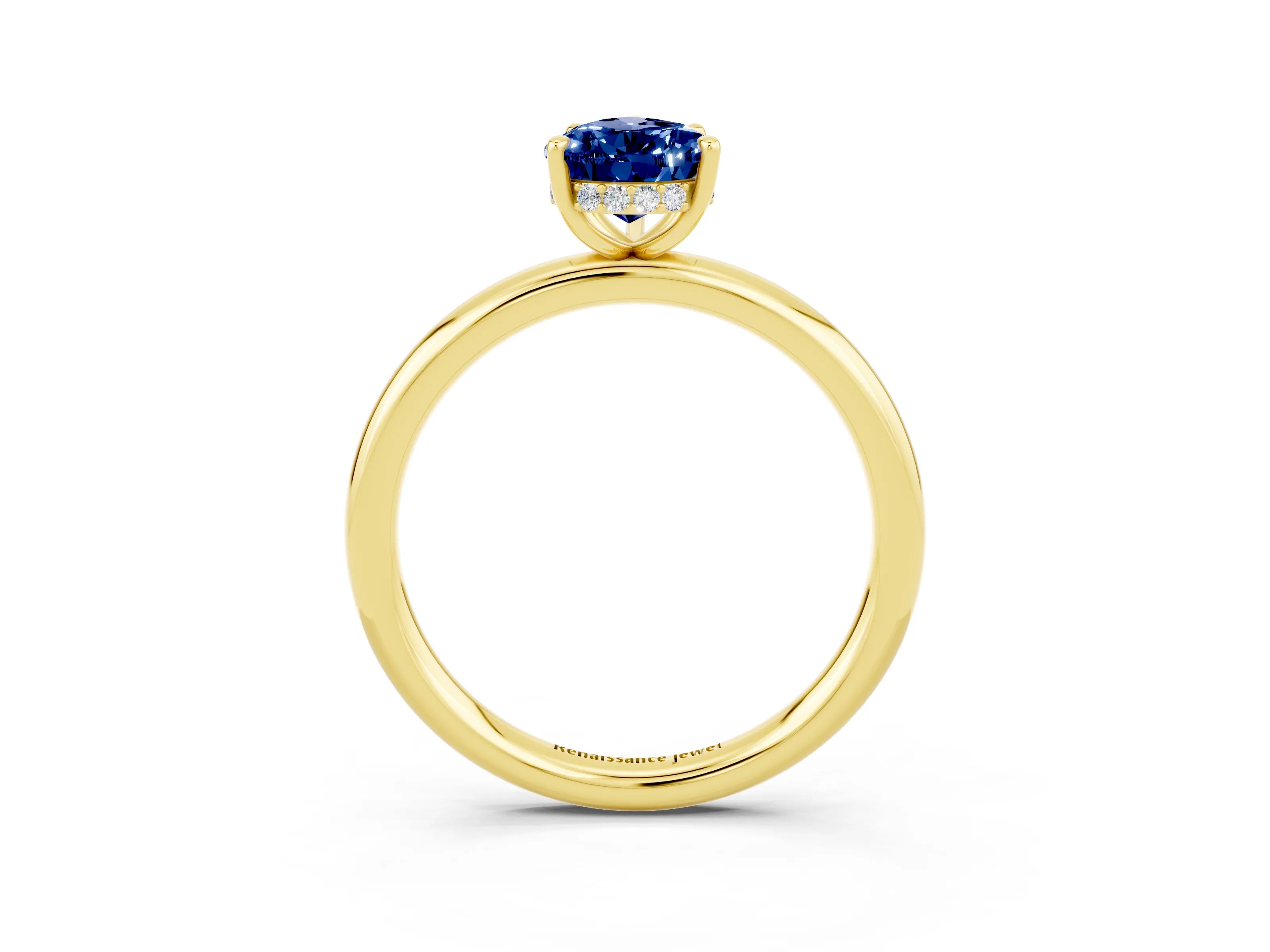 Yellow gold Pear Cut Blue Sapphire Solitaire Ring with Thin Band and Four-Prong Setting_15