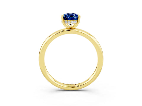 Yellow gold Pear Cut Blue Sapphire Solitaire Ring with Thin Band and Four-Prong Setting_15