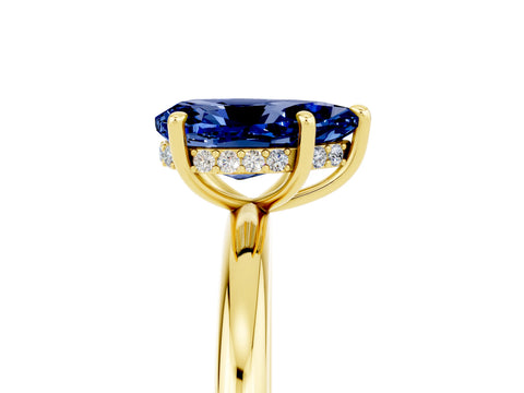 Yellow gold Pear Cut Blue Sapphire Solitaire Ring with Thin Band and Four-Prong Setting_17