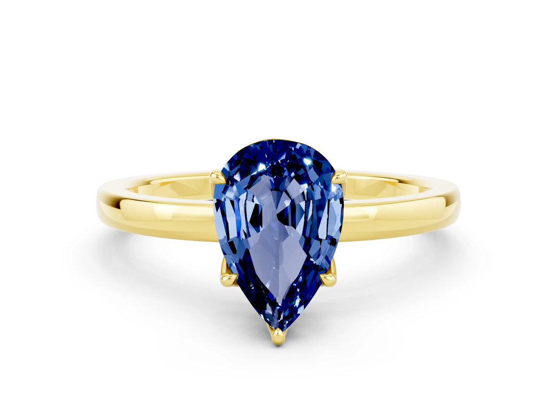 Yellow gold Pear Cut Blue Sapphire Solitaire Ring with Thin Band and Prong Setting_24