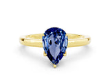 Yellow gold Pear Cut Blue Sapphire Solitaire Ring with Thin Band and Prong Setting_24