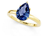 Yellow gold Pear Cut Blue Sapphire Solitaire Ring with Thin Band and Prong Setting_25