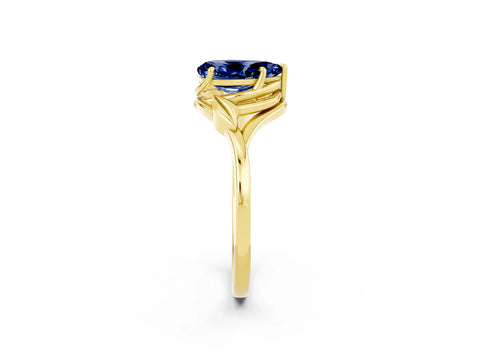 Yellow gold Pear Cut Blue Sapphire Solitaire Ring with Twist Band and Four-Prong Setting_26