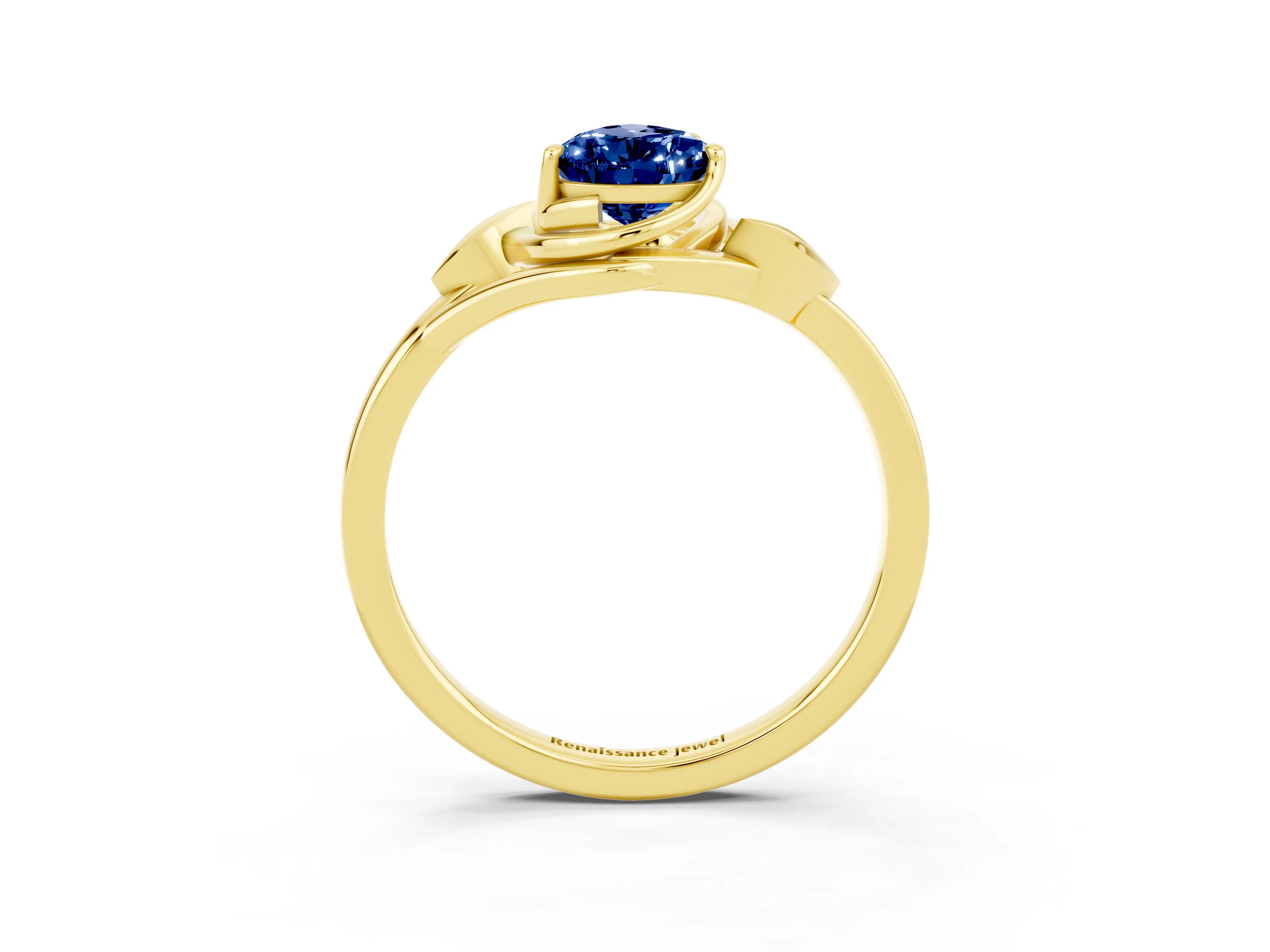 Yellow gold Pear Cut Blue Sapphire Solitaire Ring with Twist Band and Four-Prong Setting_27