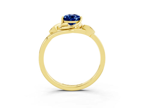 Yellow gold Pear Cut Blue Sapphire Solitaire Ring with Twist Band and Four-Prong Setting_27