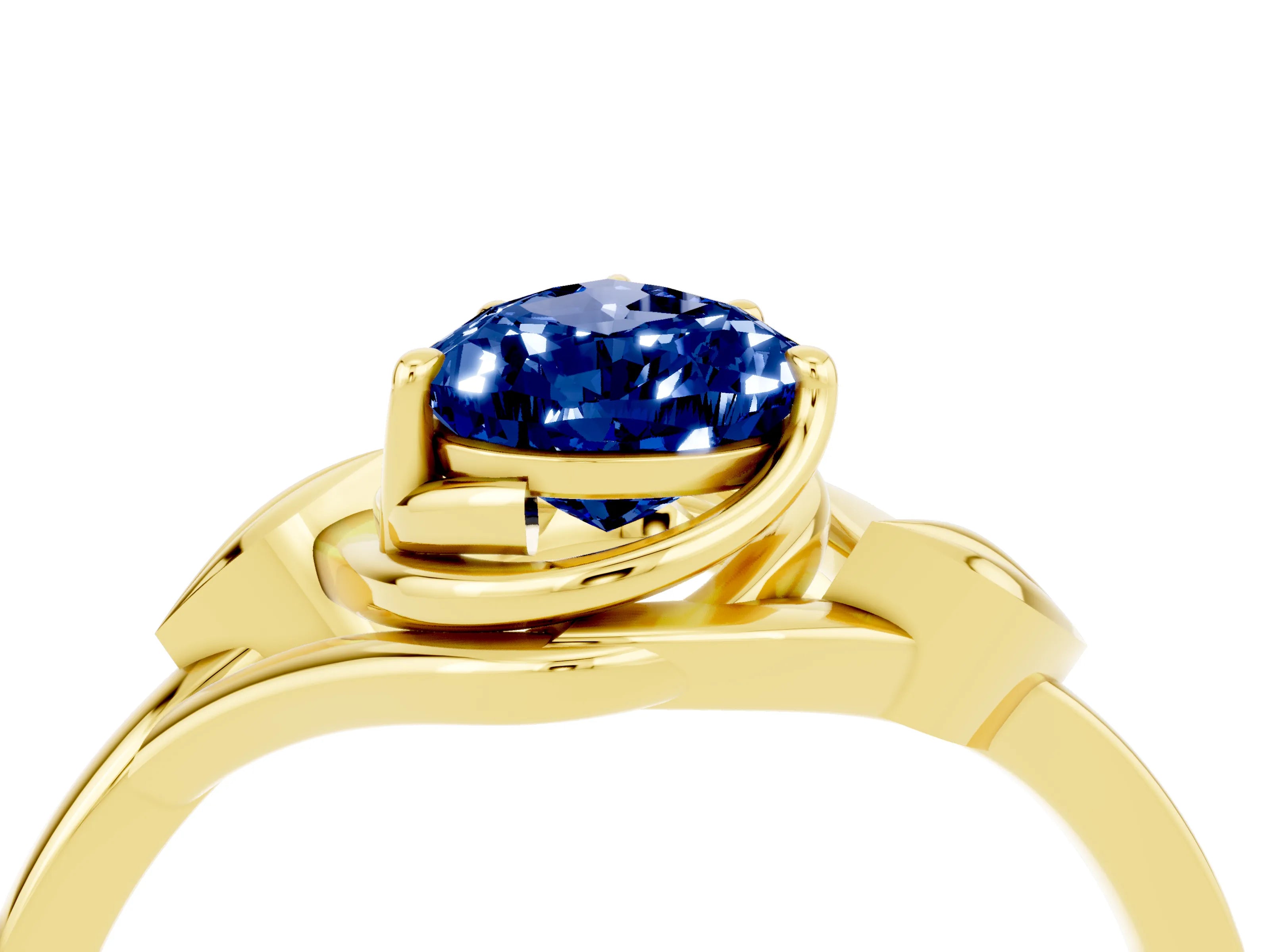 Yellow gold Pear Cut Blue Sapphire Solitaire Ring with Twist Band and Four-Prong Setting_28