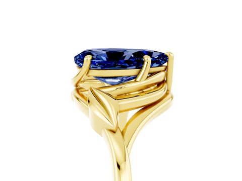 Yellow gold Pear Cut Blue Sapphire Solitaire Ring with Twist Band and Four-Prong Setting_29