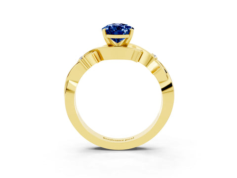 Yellow gold Pear Cut Blue Sapphire Solitaire Ring with Twisted Band and Prong Setting_3