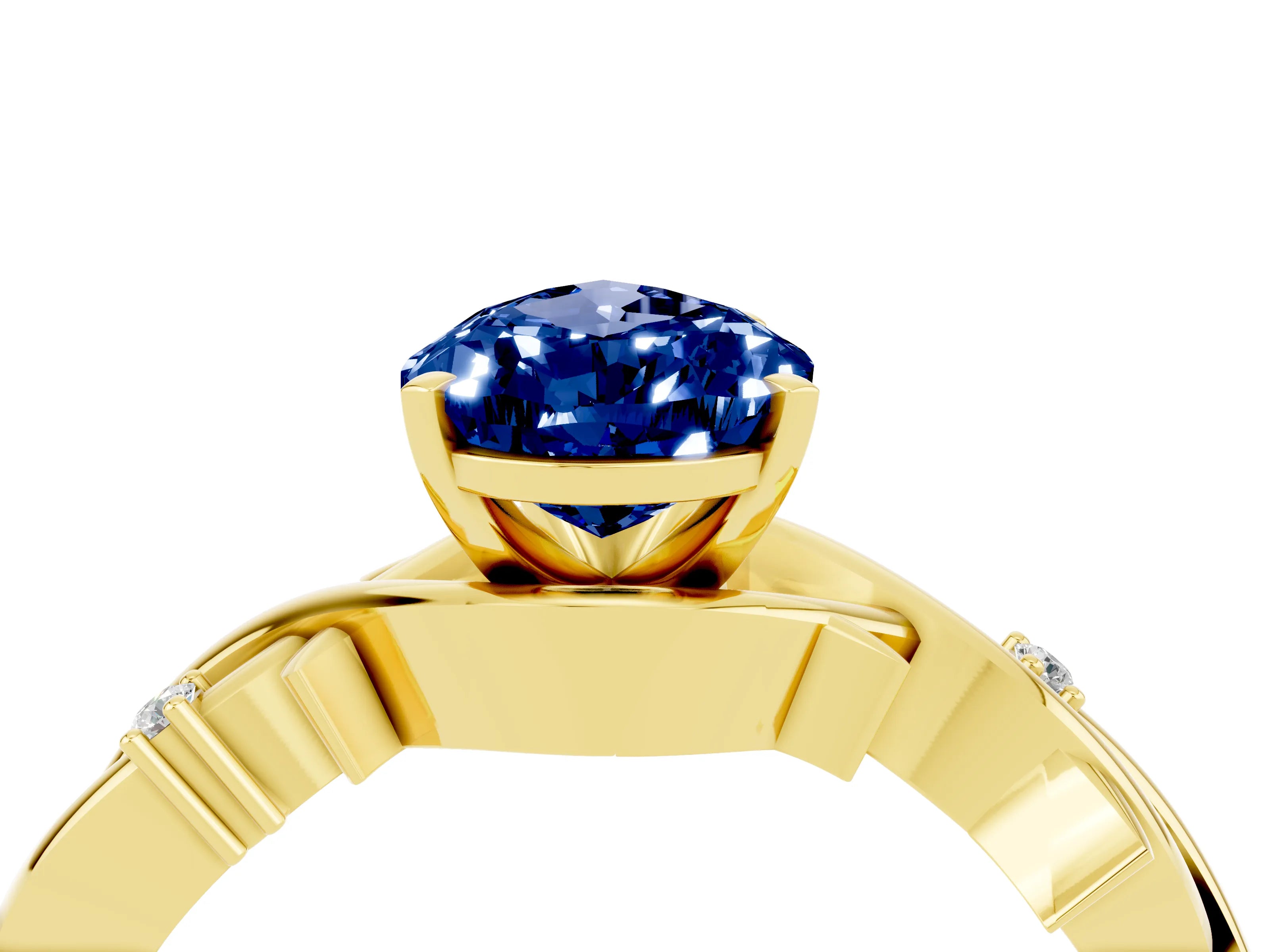 Yellow gold Pear Cut Blue Sapphire Solitaire Ring with Twisted Band and Prong Setting_4