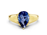 Yellow gold Pear Cut Blue Sapphire Solitaire Ring with Wide Band and Prong Setting