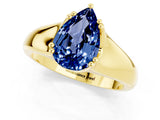 Yellow gold Pear Cut Blue Sapphire Solitaire Ring with Wide Band and Prong Setting_1