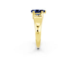 Yellow gold Pear Cut Blue Sapphire Solitaire Ring with Wide Band and Prong Setting_2