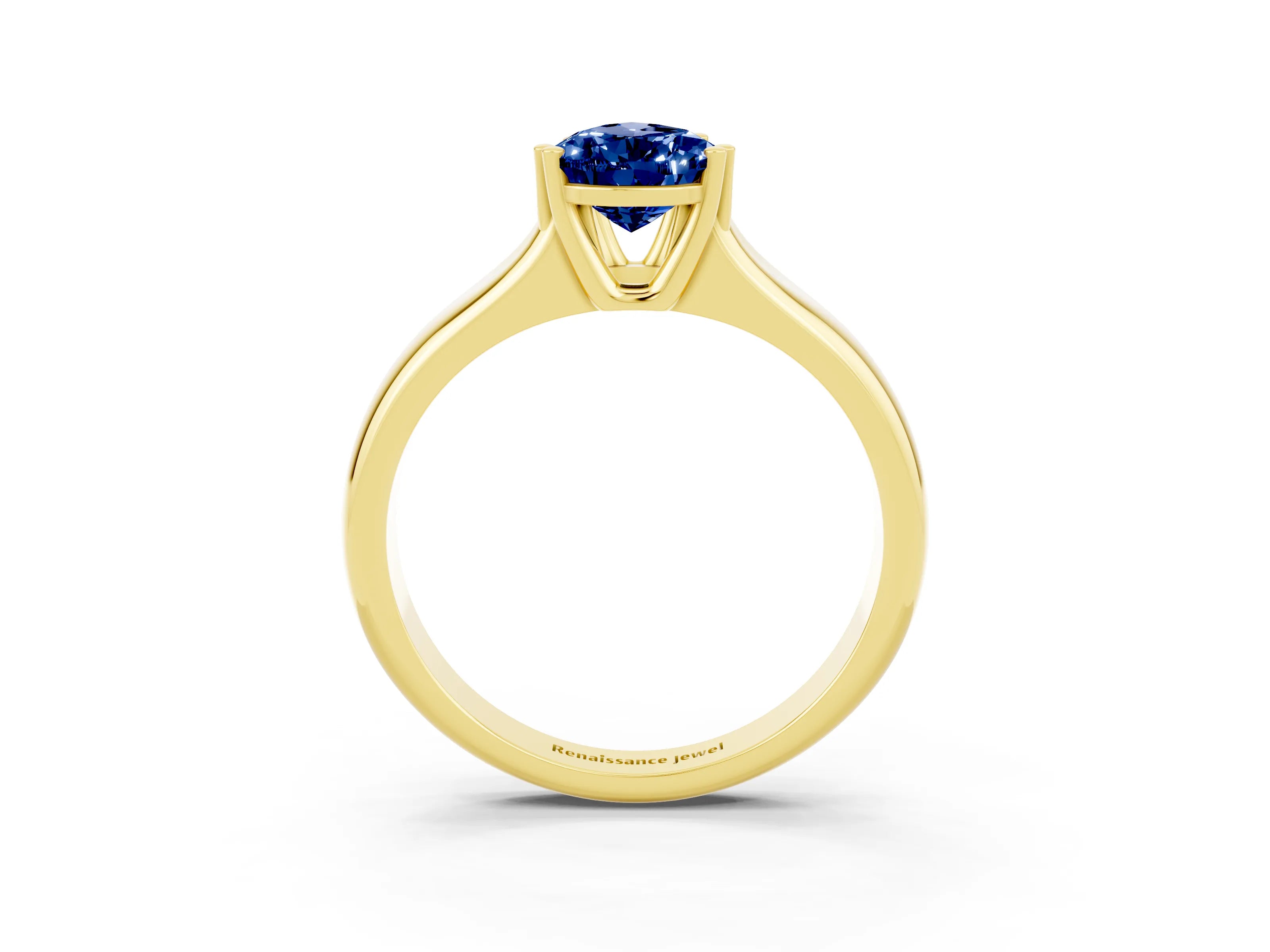 Yellow gold Pear Cut Blue Sapphire Solitaire Ring with Wide Band and Prong Setting_3
