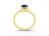 Yellow gold Pear Cut Blue Sapphire Solitaire Ring with Wide Band and Prong Setting_3