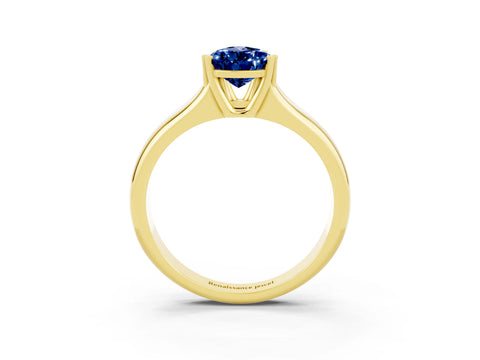Yellow gold Pear Cut Blue Sapphire Solitaire Ring with Wide Band and Prong Setting_3
