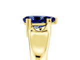 Yellow gold Pear Cut Blue Sapphire Solitaire Ring with Wide Band and Prong Setting_5