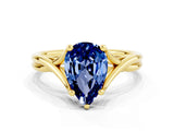 Yellow gold Pear Cut Blue Sapphire Solitaire Twist Band Prong Setting Ring_48