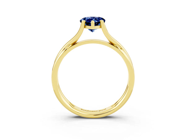 Yellow gold Pear Cut Blue Sapphire Solitaire Twist Band Prong Setting Ring