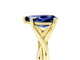 Yellow gold Pear Cut Blue Sapphire Solitaire Twist Band Prong Setting Ring_53