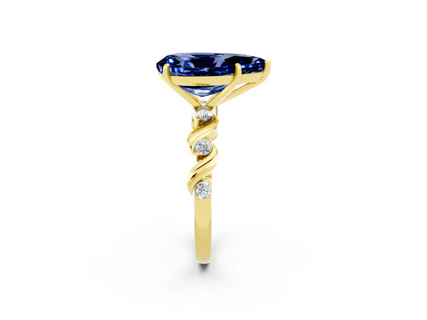 Yellow gold Pear Cut Blue Sapphire Solitaire Twisted Band with Round  Accents and Prong Setting