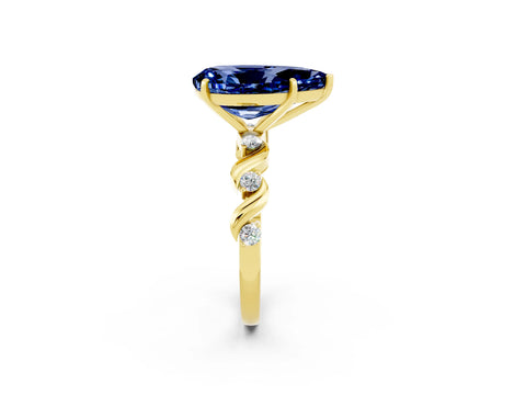 Yellow gold Pear Cut Blue Sapphire Solitaire Twisted Band with Round  Accents and Prong Setting_14