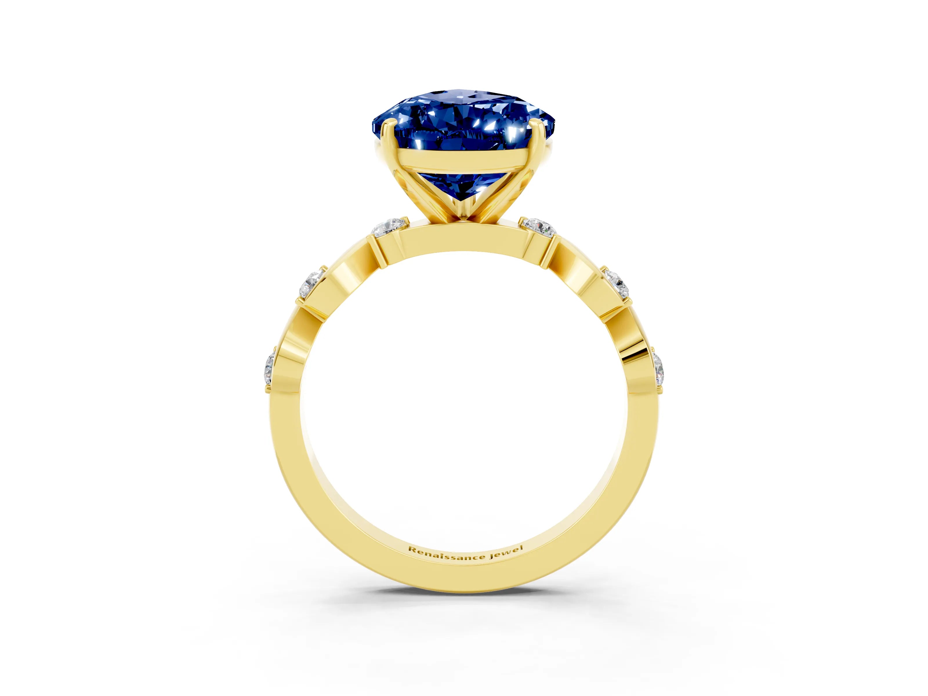 Yellow gold Pear Cut Blue Sapphire Solitaire Twisted Band with Round  Accents and Prong Setting_15